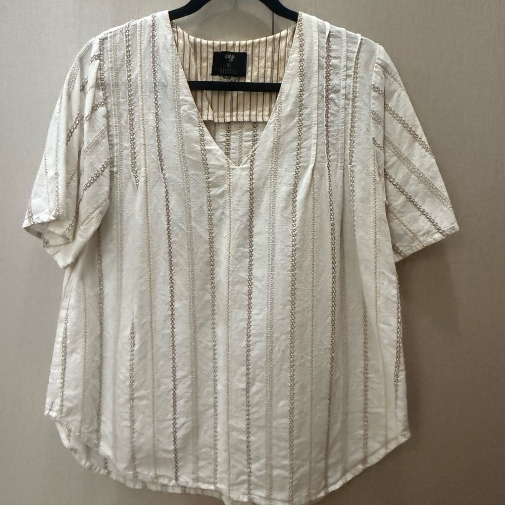 Ace & Jig Cream Striped V-Neck Blouse